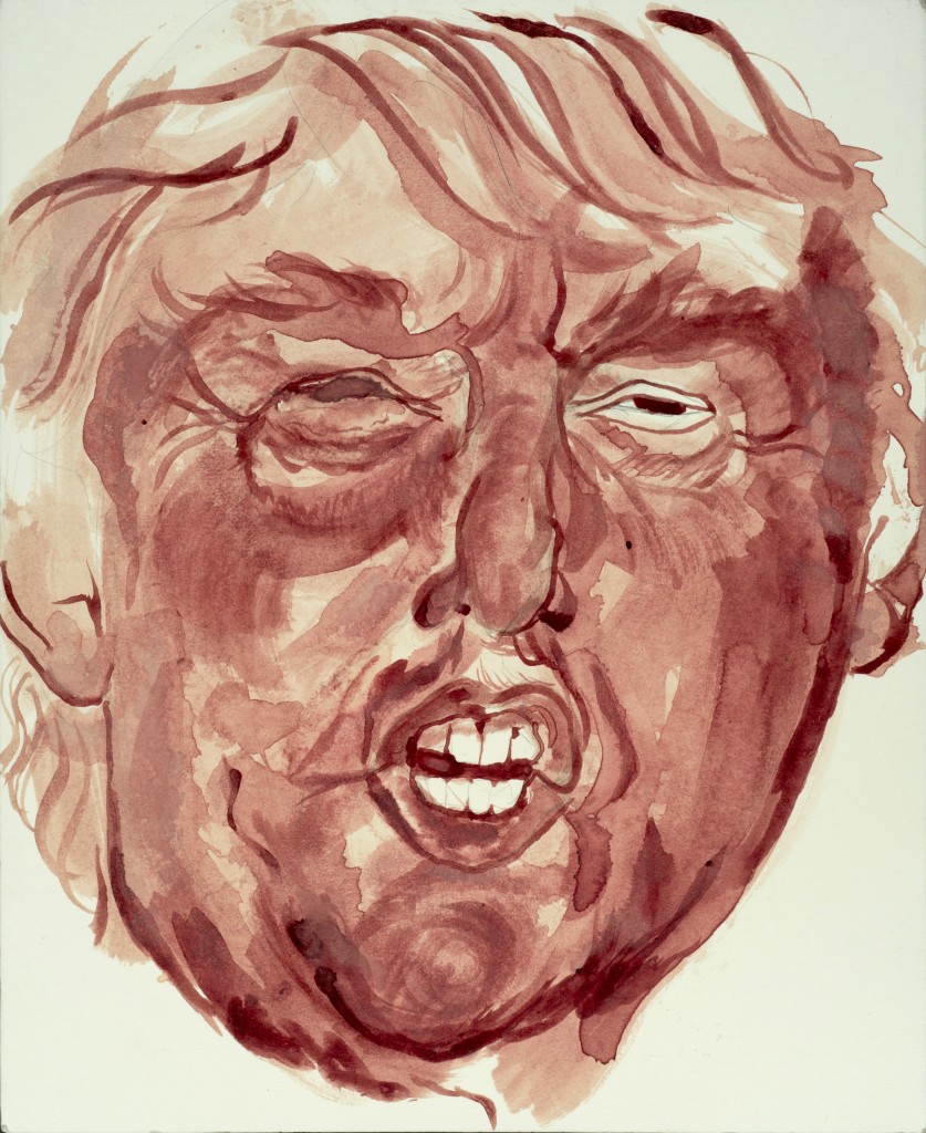 Bloody Trump: a menstrual blood portrait of Trump, by Sarah Levy